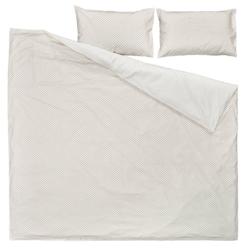 BANDKNIPPE Duvet cover and 2 pillowcases, white/beige, 240x220/50x80 cm