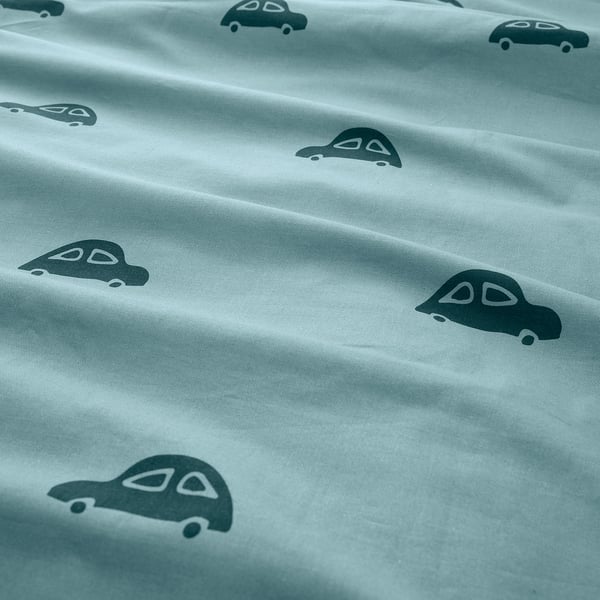 BARNDRÖM Duvet cover and pillowcase, car pattern/blue, 150x200/50x80 cm