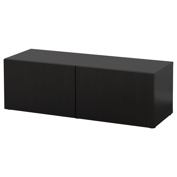 Black rectangular IKEA BESTÅ storage unit with flat surfaces and sleek design.