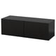 Black rectangular IKEA BESTÅ storage unit with flat surfaces and sleek design.