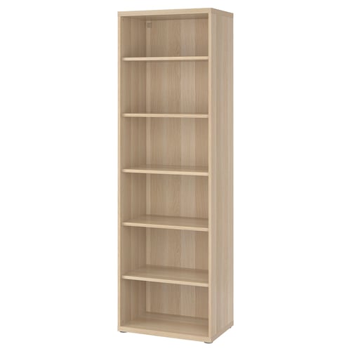 BESTÅ oak bookshelf with 5 shelves, minimalist design.