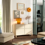 BESTÅ Storage combination w doors/drawers, white stained oak effect/Krukmakare beige, 120x42x74 cm