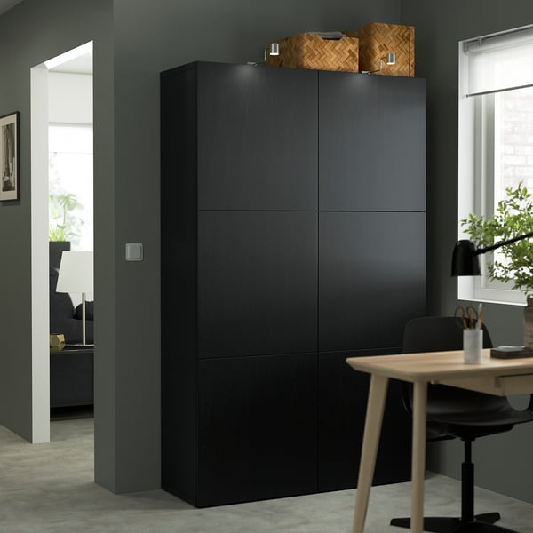 BESTÅ Storage combination with doors, black-brown/Lappviken black-brown, 120x42x193 cm