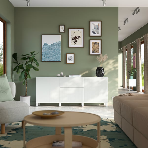 BESTÅ Storage combination with drawers, Förvaltare white/Stubbarp white, 180x42x74 cm