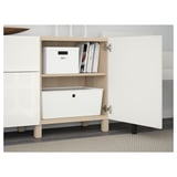Open sideboard with boxes, shelves, and organised storage. Toolless adjustable shelves. Push-open drawers for smooth access.