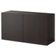 Black rectangular storage cabinet, flat-topped, with two doors.