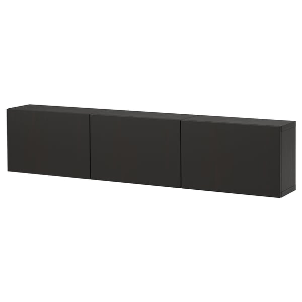 BESTÅ Wall-mounted cabinet combination, black-brown/Lappviken black-brown, 180x22x38 cm
