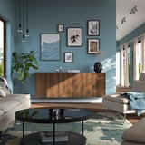 BESTÅ Wall-mounted cabinet combination, black-brown/Lappviken walnut effect, 180x42x64 cm