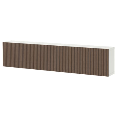 BESTÅ Wall-mounted cabinet combination, white brown/Björköviken stained oak veneer, 180x22x38 cm