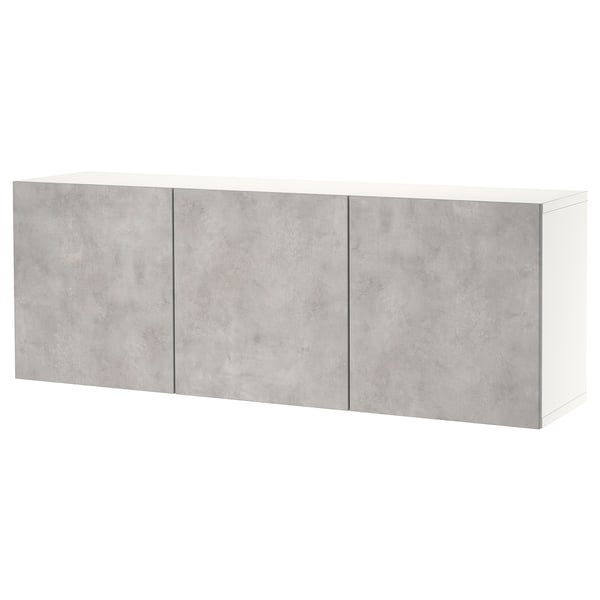 BESTÅ Wall-mounted cabinet combination, white Kallviken/light grey concrete effect, 180x42x64 cm