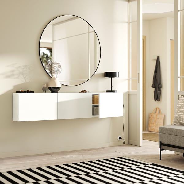 BESTÅ Wall-mounted cabinet combination, white/Lappviken white, 180x22x38 cm