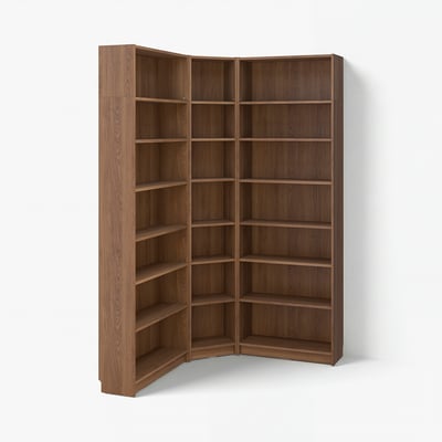 BILLY Bookcase corner comb w ext units, brown walnut effect, 136/136x28x237 cm