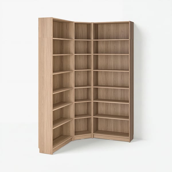 BILLY Bookcase corner comb w ext units, oak effect, 136/136x28x237 cm