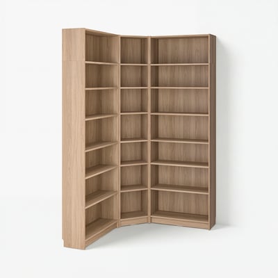 BILLY Bookcase corner comb w ext units, oak effect, 136/136x28x237 cm