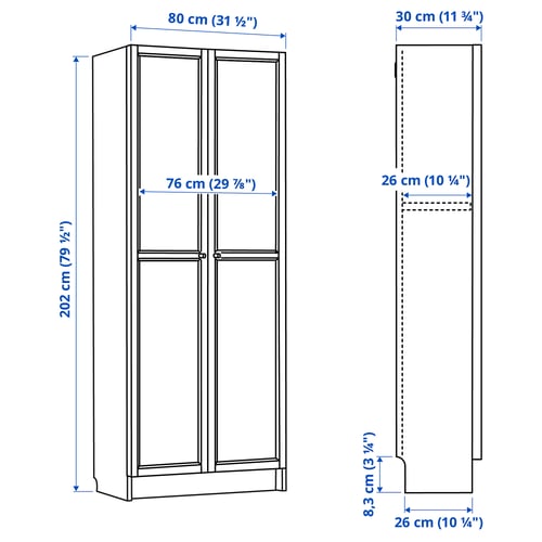 Illustration with measurements for the product: BILLY.