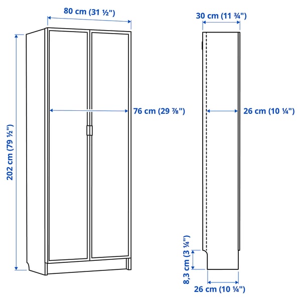 BILLY / HÖGBO Bookcase with glass doors, black oak effect, 80x30x202 cm