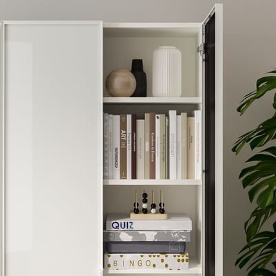 BILLY / HÖGBO Bookcase with glass doors, white, 40x30x202 cm