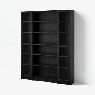 BILLY / OXBERG Bookcase combination w glass doors, black oak effect, 160x202 cm