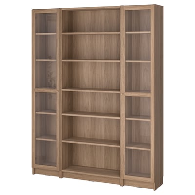 BILLY / OXBERG Bookcase combination w glass doors, oak effect, 160x202 cm
