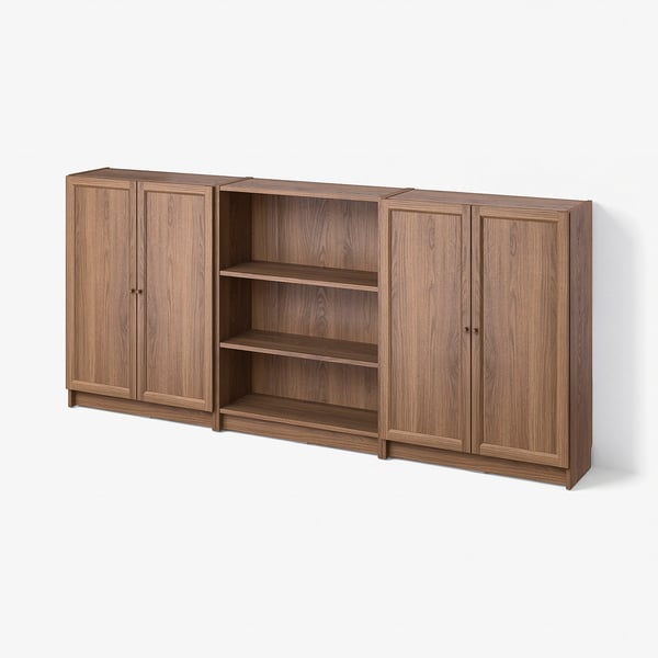 BILLY / OXBERG Bookcase combination with doors, brown walnut effect, 240x30x106 cm