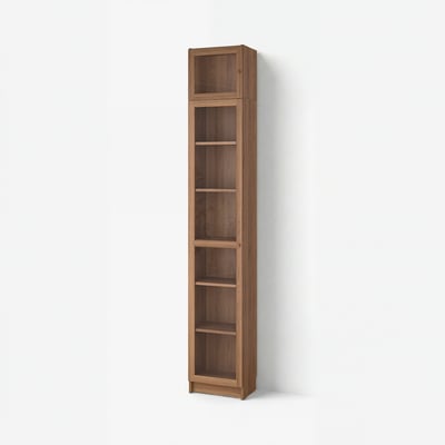 BILLY / OXBERG Bookcase w glass doors/ext unit, brown walnut effect, 40x30x237 cm