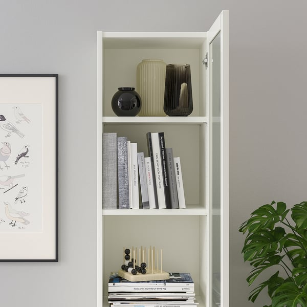 BILLY / OXBERG Bookcase with panel/glass door, white/glass, 40x30x202 cm