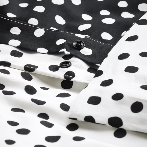BJÖRKGRÅMAL Duvet cover and pillowcase, black white/dotted, 150x200/50x80 cm
