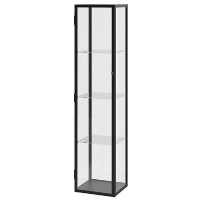 BLÅLIDEN / STRIMSÄV Glass-door cabinet with lighting, black