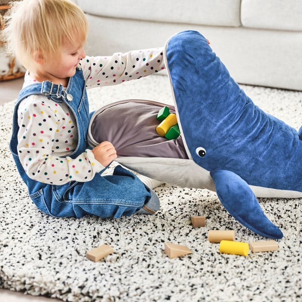 BLÅVINGAD Soft toy, blue whale, 100 cm