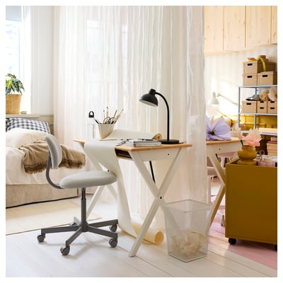 BOLLPOJKE desk: light wood top, white legs; simple, clean design.