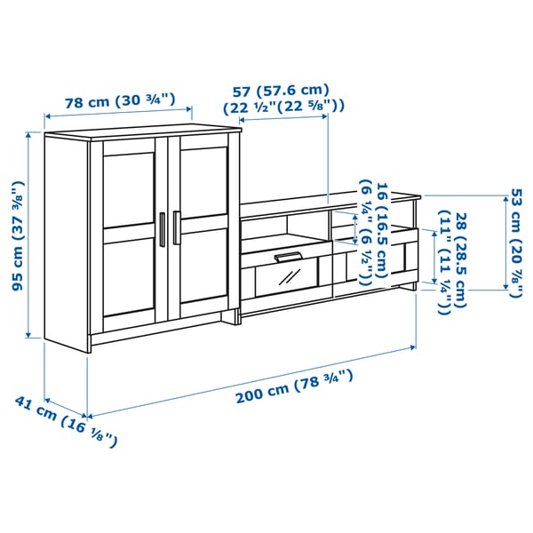 BRIMNES TV storage combination, white, 200x41x95 cm