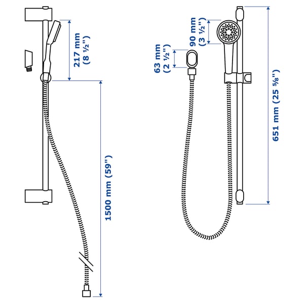 BROGRUND Riser rail w handshower/wall outlet, chrome-plated