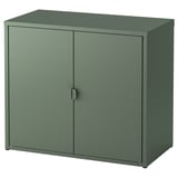 Green BROR cabinet with two doors, sturdy steel construction.