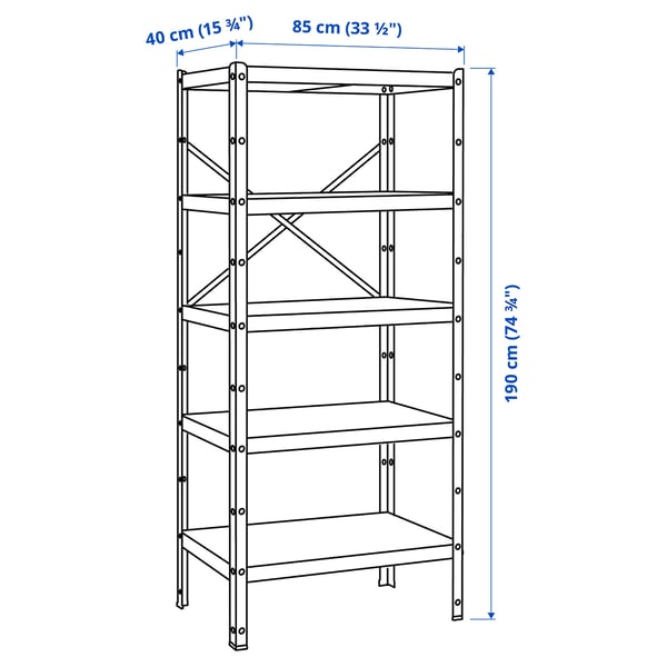 BROR Shelving unit, with 5 shelves/black, 85x40x190 cm