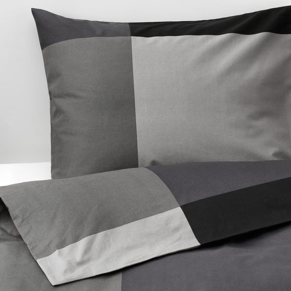 BRUNKRISSLA Duvet cover and 2 pillowcases, black, 200x200/50x80 cm