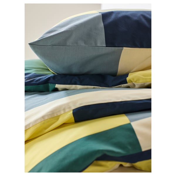 BRUNKRISSLA Duvet cover and 2 pillowcases, green/multicolour, 200x200/50x80 cm
