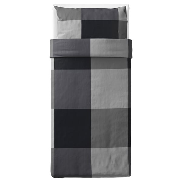 BRUNKRISSLA Duvet cover and pillowcase, black, 150x200/50x80 cm