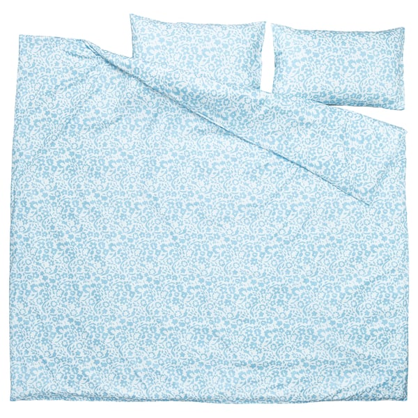 CYMBALBLOMMA Duvet cover and 2 pillowcases, white/blue, 200x200/50x80 cm
