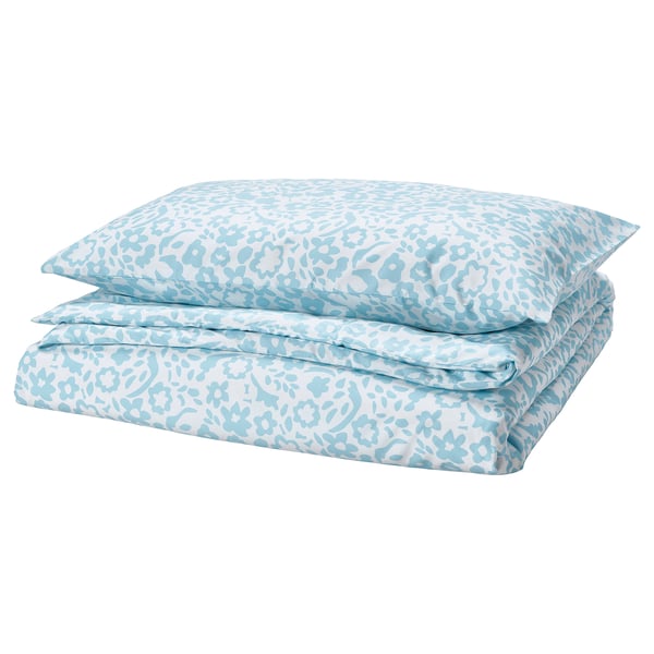CYMBALBLOMMA Duvet cover and pillowcase, white/blue, 150x200/50x80 cm