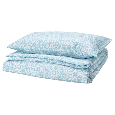 CYMBALBLOMMA Duvet cover and pillowcase, white/blue, 150x200/50x80 cm