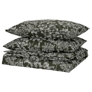 DAGGBJÖRNBÄR duvet set, green with white floral print. Made from soft cotton/lyocell blend.