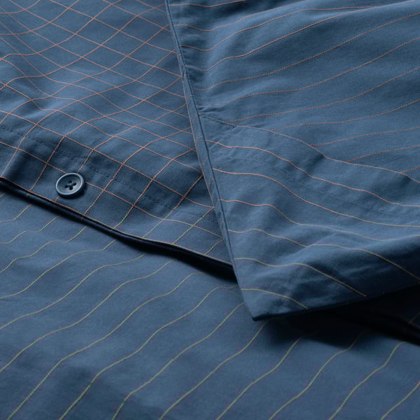 DOFTAKLEJA Duvet cover and 2 pillowcases, dark blue/light brown, 240x220/50x80 cm