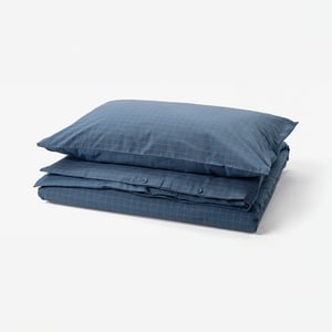 DOFTAKLEJA Duvet cover and pillowcase, dark blue/light brown, 150x200/50x80 cm