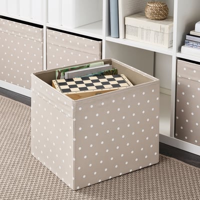 DRÖNA Box, beige/dotted, 33x38x33 cm