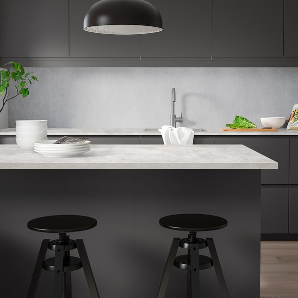 EKBACKEN Worktop, light grey concrete effect/laminate, 246x2.8x90 cm