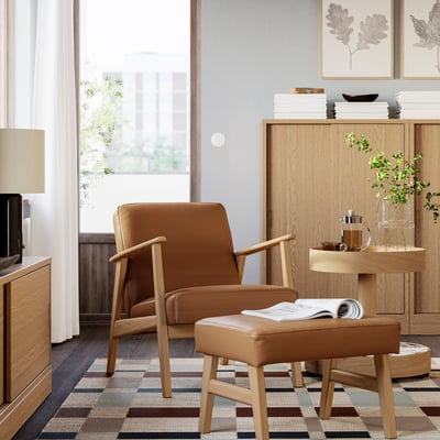 EKENÄSET Armchair, oak effect/Grann/Bomstad golden-brown