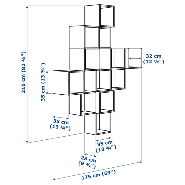 EKET Wall-mounted cabinet combination, white, 175x35x210 cm