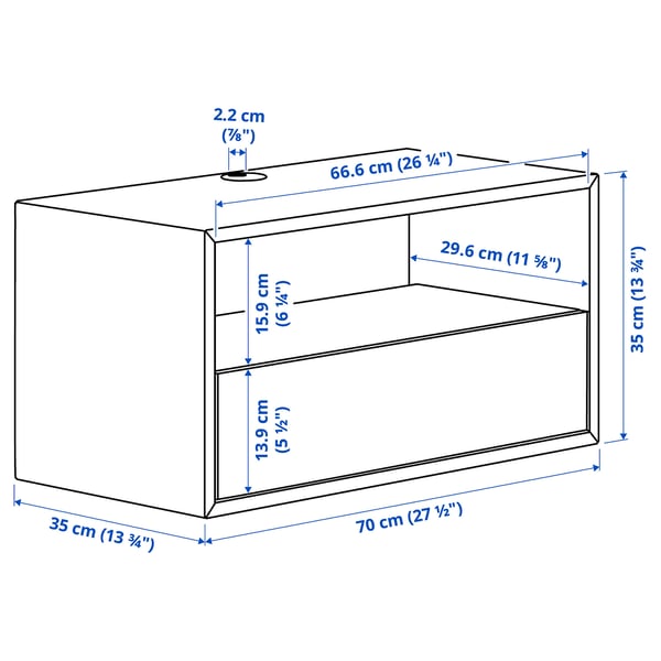 EKET Wall mounted media shelf w rail, white, 70x35x35 cm