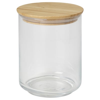 EKLATANT Jar with lid, clear glass/bamboo, 0.8 l