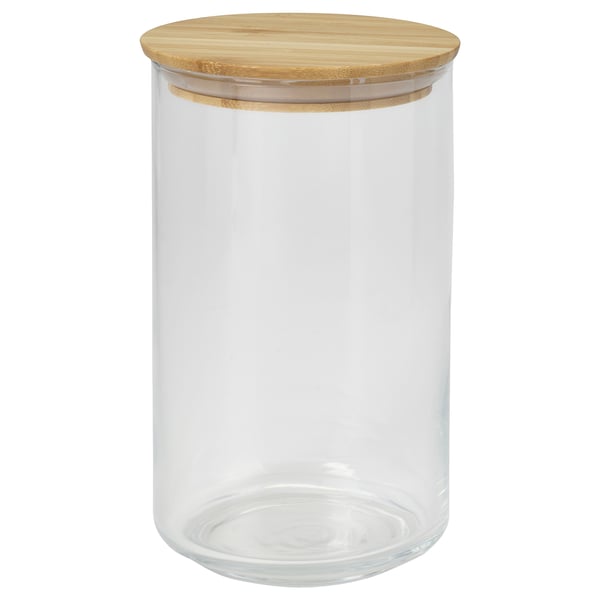EKLATANT Jar with lid, clear glass/bamboo, 1 l